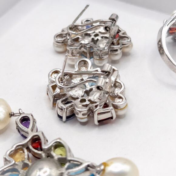 Ross-Simons Jewelry Set Gem Pearl Necklace Ring Earrings Cocktail Glam Size 6.5 - Picture 6 of 10